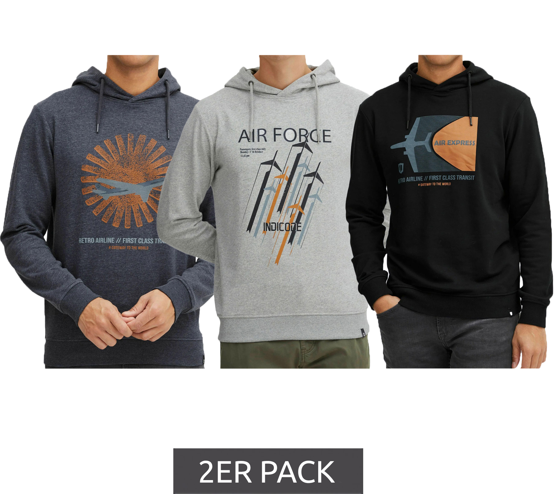 2er Sparpack INDICODE Forzo Herren Baumwoll-Hoodie nachhaltiger Kapuzen-Sweater mit großem Frontprint 55-581MM in Grau, Navy oder Schwarz 2er Sparpack INDICODE Forzo Herren Baumwoll-Hoodie nachhaltiger Kapuzen-Sweater mit großem Frontprint 55-581MM in Grau, Navy oder Schwarz von INDICODE