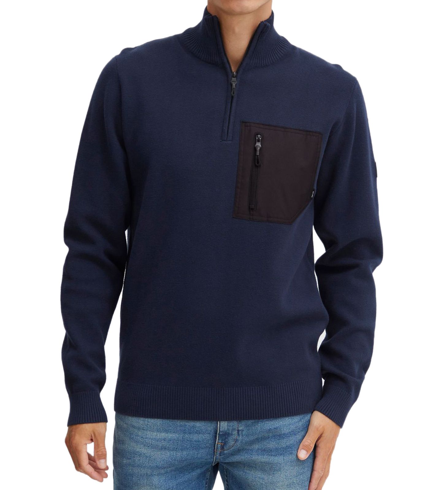 INDICODE Meddo Herren Strick-Pullover mit Brusttasche Baumwoll-Troyer Feinstrick-Sweater 35-659MM Navy von INDICODE