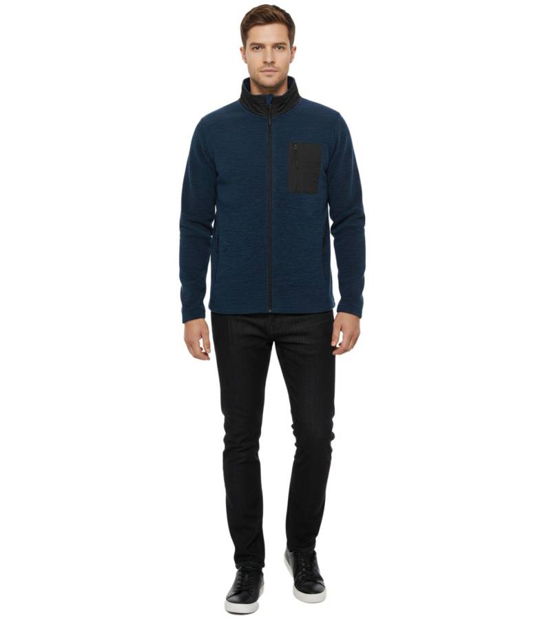 INDICODE Wilton Herren Fleece-Jacke mit Stehkragen und Brusttasche Übergangs-Jacke in melierter Optik 55383MM 420 Navy/Schwarz von INDICODE