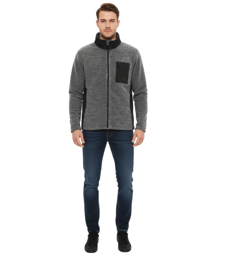 INDICODE Wilton Herren Fleece-Jacke mit Stehkragen und Brusttasche Übergangs-Jacke in melierter Optik 55383MM 999 Grau/Schwarz von INDICODE
