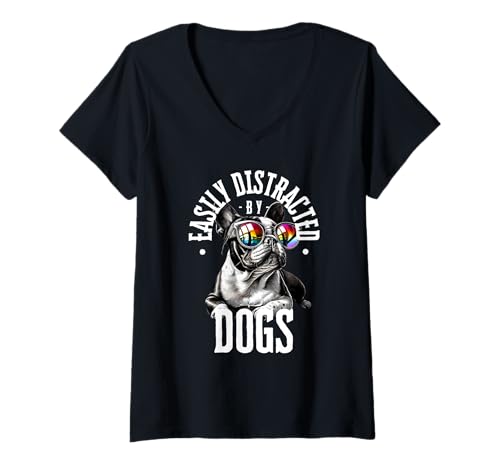 Damen Lässt Sich leicht von Hunden ablenken. Lustiges Haustier-Design für Hundeliebhaber T-Shirt mit V-Ausschnitt Damen Lässt Sich leicht von Hunden ablenken. Lustiges Haustier-Design für Hundeliebhaber T-Shirt mit V-Ausschnitt von INDIE GAME HALL