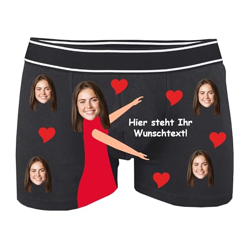 Boxershorts - Mann - schwarz - L - beidseitig - vollflächig - Frau zeigt Größe Herzen & Gesicht - Foto personalisiert - lustiges Motiv - Spruch - Unterwäsche - Unterhose - Freizeit - lustig von INDIGOS UG