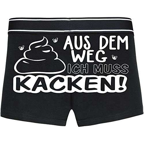 INDIGOS UG Boxershorts Herren schwarz - L - hinten - Aus dem Weg ich muss Kacken - Fun Unterhose für Männer - Unterwäsche - Party, Fußball, Geschenk, Freizeit von INDIGOS UG