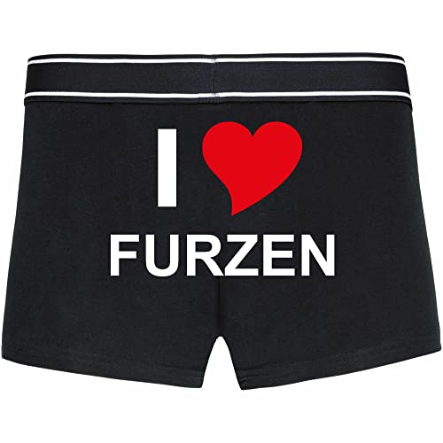 INDIGOS UG Boxershorts - Mann - schwarz - L - hinten - I Love Liebe FURZEN - lustiges Motiv - Spruch - Unterwäsche - Unterhose - Freizeit - lustig von INDIGOS UG