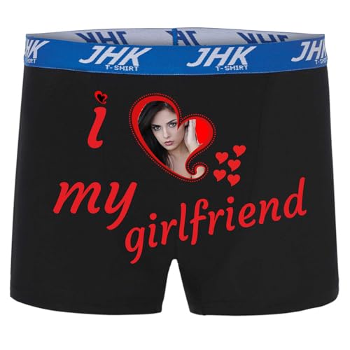 INDIGOS UG Boxershorts - Mann - schwarz - M - beidseitig - vollflächig - I Love My Girlfriend Herzen Foto personalisiert - lustiges Motiv - Spruch - Unterwäsche - Unterhose - Freizeit - lustig von INDIGOS UG