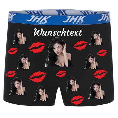 INDIGOS UG Boxershorts - Mann - schwarz - M - beidseitig - vollflächig - mit Kussmund, Wunschtext Foto personalisiert - lustiges Motiv - Spruch - Unterwäsche - Unterhose - Freizeit - lustig von INDIGOS UG