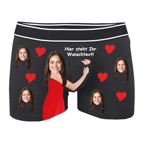 INDIGOS UG - Herren Boxershorts mit Gesicht Foto - schwarz - XL - beidseitig - vollflächig - Umarmung Herzen & Gesicht - Boxershorts Herren - personalisierte Geschenke - lustiges Motiv - Spruch von INDIGOS UG