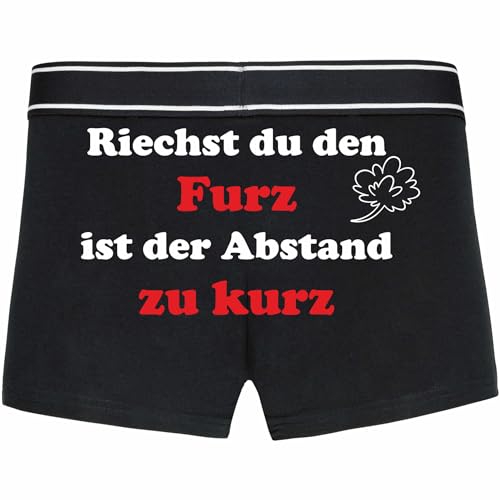 INDIGOS UG Boxershorts Herren schwarz - XL - hinten - Riechst du den Furz ist der Abstand zu kurz - Fun Unterhose für Männer - Unterwäsche - Party, Fußball, Geschenk, Freizeit von INDIGOS UG