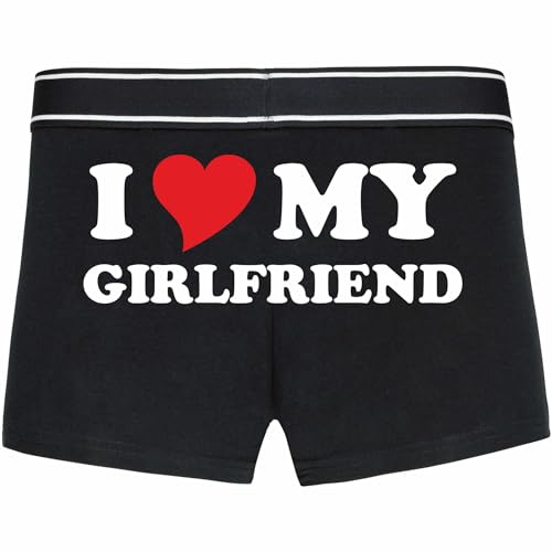 INDIGOS UG Boxershorts Herren schwarz - XXL - hinten - I Love My Girlfriend - Fun Unterhose für Männer - Unterwäsche - Party, Fußball, Geschenk, Freizeit von INDIGOS UG
