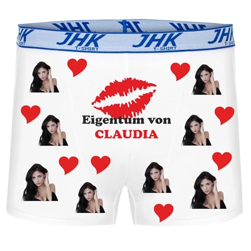 INDIGOS UG Boxershorts - Mann - weiß - L - beidseitig - vollflächig - mit Herz, Wunschtext - Eigentum von - Foto personalisiert - lustiges Motiv - Spruch - Unterwäsche - Unterhose - Freizeit - lustig von INDIGOS UG