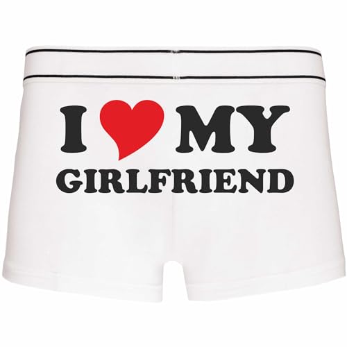 INDIGOS UG Boxershorts Herren weiß - L - hinten - I Love My Girlfriend - Fun Unterhose für Männer - Unterwäsche - Party, Fußball, Geschenk, Freizeit von INDIGOS UG