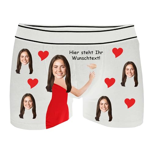 INDIGOS UG - Herren Boxershorts mit Gesicht Foto - weiß - M - beidseitig - vollflächig - Umarmung Herzen & Gesicht - Boxershorts Herren - personalisierte Geschenke - lustiges Motiv - Spruch von INDIGOS UG