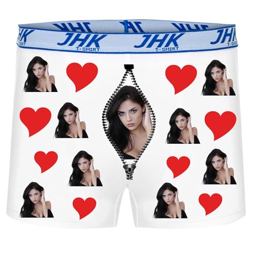 INDIGOS UG Boxershorts - Mann - weiß - M - beidseitig - vollflächig - mit Reißverschluss Optik, Foto personalisiert - lustiges Motiv - Spruch - Unterwäsche - Unterhose - Freizeit - lustig von INDIGOS UG