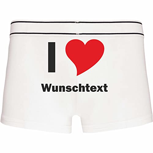 INDIGOS UG - Herren Boxershorts - weiß - M - hinten - I Liebe Love mit Ihrem Namen oder Wunschtext bedruckt - Boxershorts Herren - personalisierte Geschenke Männer - Unterwäsche - Unterhose - Freizeit von INDIGOS UG