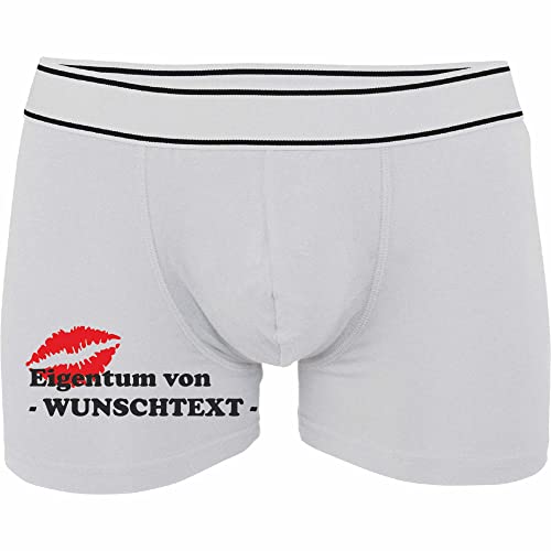 INDIGOS UG - Herren Boxershorts - weiß - XL - vorn - Eigentum von mit Ihrem Namen oder Wunschtext Bedruckt - Boxershorts Herren - personalisierte Geschenke Männer - Unterwäsche - Unterhose - Freizeit von INDIGOS UG