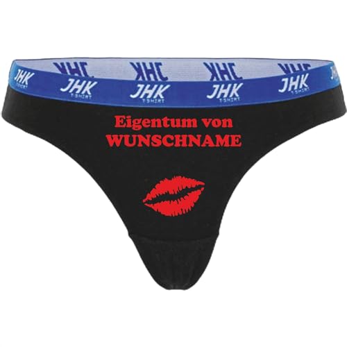 INDIGOS UG Damen Thong Slip - schwarz - S - hinten - Eigentum von mit Ihrem Namen oder Wunschtext Bedruckt - individuell personalisiert - Unterwäsche - Unterhose - Freizeit - lustig von INDIGOS UG