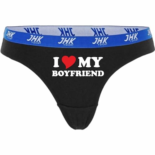 INDIGOS UG Slip Damen schwarz - S - vorn - I Love My Boyfriend - Fun Unterhose für Frau - Unterwäsche Thong - Party, Fußball, Geschenk, Freizeit von INDIGOS UG