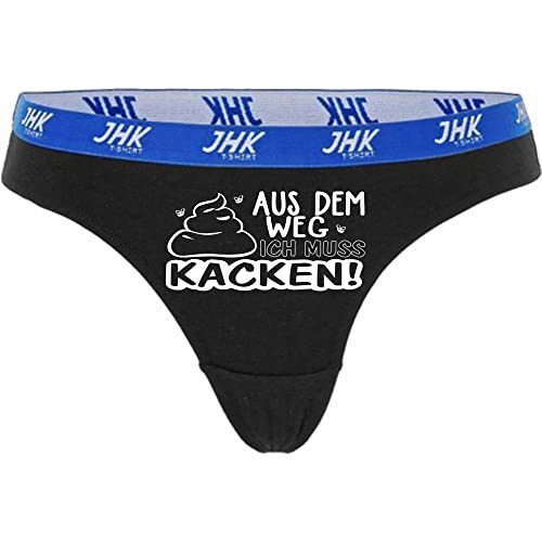 INDIGOS UG Slip Damen schwarz - XL - hinten - Aus dem Weg ich muss Kacken - Fun Unterhose für Frau - Unterwäsche Thong - Party, Fußball, Geschenk, Freizeit von INDIGOS UG