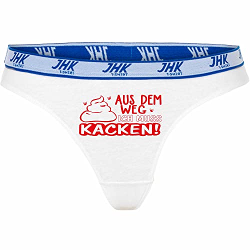 INDIGOS UG Slip Damen - weiß - S - hinten - Aus dem Weg ich muss Kacken - Fun Unterhose für Frau - Unterwäsche Thong - Party, Fußball, Geschenk, Freizeit von INDIGOS UG