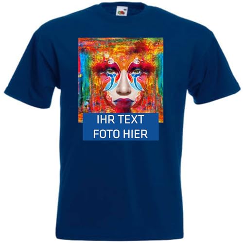 T-Shirt Herren - Navyblau L - Aufdruck individuell - mit Foto Bedruckt - Wunschtext - Druck personalisiert - Geschenk für Party Sport von INDIGOS UG