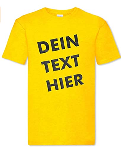 T-Shirt Herren - gelb L - Aufdruck individuell - mit Wunschtext Bedruckt - Druck personalisiert - Geschenk für Party Sport von INDIGOS UG