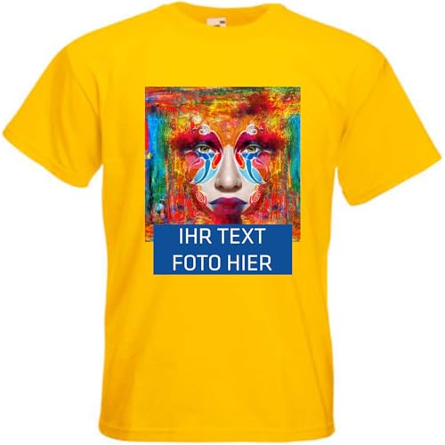 T-Shirt Herren - gelb XXL - Aufdruck individuell - mit Foto Bedruckt - Wunschtext - Druck personalisiert - Geschenk für Party Sport von INDIGOS UG