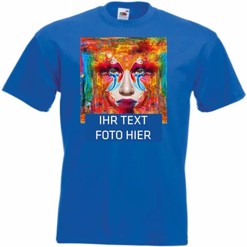 T-Shirt Herren - königsblau M - Aufdruck individuell - mit Foto Bedruckt - Wunschtext - Druck personalisiert - Geschenk für Party Sport von INDIGOS UG