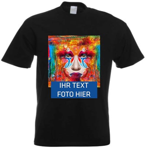 T-Shirt Herren - schwarz XL - Aufdruck individuell - mit Foto Bedruckt - Wunschtext - Druck personalisiert - Geschenk für Party Sport von INDIGOS UG