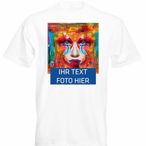 T-Shirt Herren - weiß XXL - Aufdruck individuell - mit Foto Bedruckt - Wunschtext - Druck personalisiert - Geschenk für Party Sport von INDIGOS UG