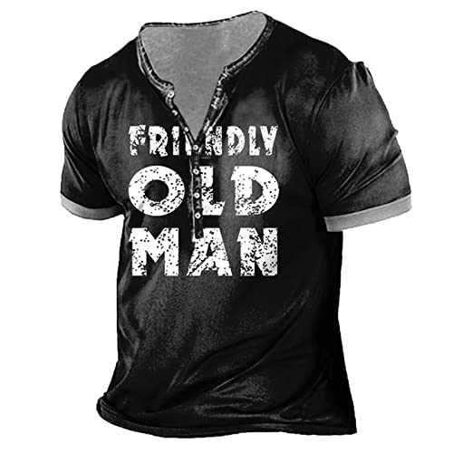 Friendly Old Man T-Shirt Herren Buchstabe Grafik Farbblock Henley Hemd lässige Mode V-Ausschnitt Knopf Hemden von INDIRAN