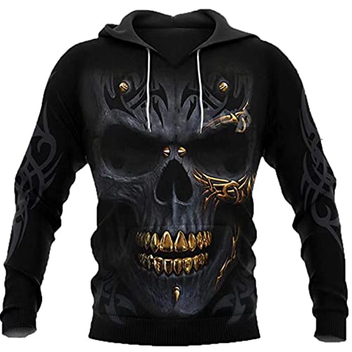 Herren Kapuzenpulli Goldener Totenkopf Print Hoodie Unisex Langarm Pullover/T-Shirt/Zip Strickjacke mit Tasche von INDIRAN