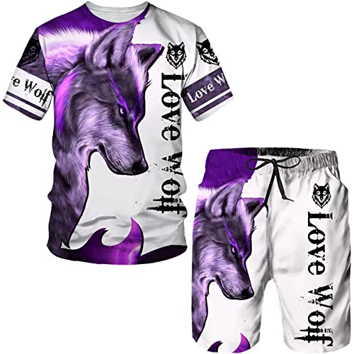 Herren Wikinger Wolf 3D gedruckt T-Shirt und Shorts Set Sommer Trainingsanzug Zweiteiler Set Casual Running Set Sportbekleidung Outfit von INDIRAN