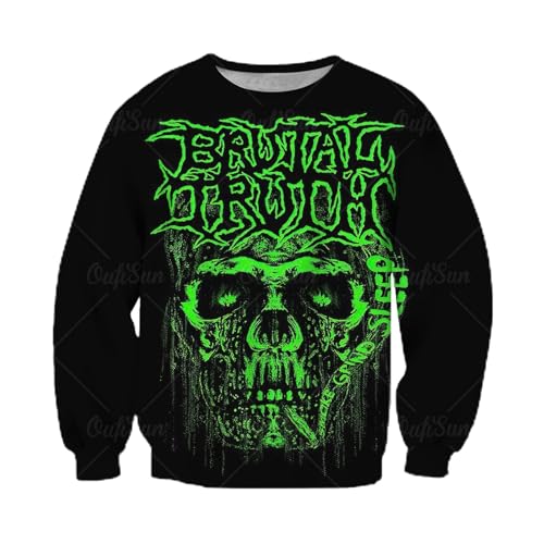 INDIRAN Herren Sweatshirt Grüner Totenkopf Muster Print Jumper Hoodie Unisex Retro Reaper Skeleton Bedruckter Langarm Pullover von INDIRAN