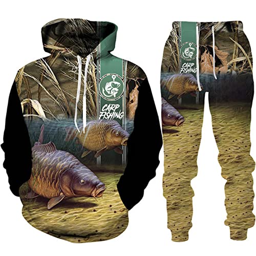 INDIRAN Männer Trainingsanzug Set Köder Angeln 3D gedruckt Hoodie und Jogger Hose Anzug zweiteiliges Set Mode Casual Sweatshirt Set von INDIRAN