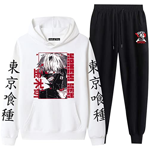 INDIRAN Tokyo Ghoul Hoodie Joggerhose Trainingsanzug Harajuku Anime Cosplay Kaneki Ken Print Sweatshirt Set für Unisex von INDIRAN