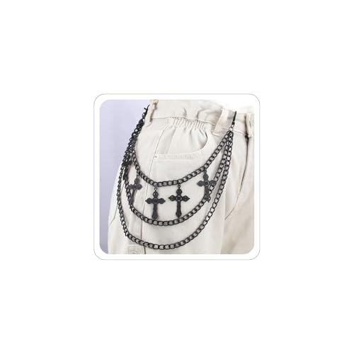 INENIMARTJ Gothic-Stil, geschichtete Hosenkette für Herren und Damen, Gothic-Stil, Punk, Kreuz-Quaste, Geldbörsenketten, Hip-Hop-Taschenkette, Gothic-Emo-Grunge-Hosenketten, Gothic-Schmuck von INENIMARTJ