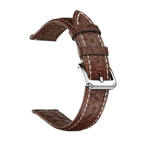 INEOUT Alligator Armband 18mm 20mm 22mm Echtes Leder Straps For Männer Uhr Armband Rindsleder Frauen Uhr Zubehör Gürtel (Color : Brown-White Stitch, Size : 18mm) von INEOUT