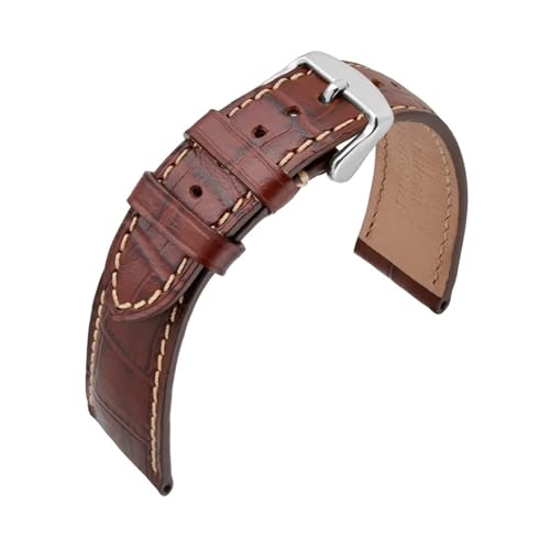 INEOUT Alligator-geprägtes Rindsleder-Uhrenarmband, 14 Mm, 18 Mm, 19 Mm, 20 Mm, 21 Mm, 22 Mm, Uhrenarmband, Uhrenzubehör For Herren Und Damen (Color : Brown(White Stitch), Size : 20mm) von INEOUT