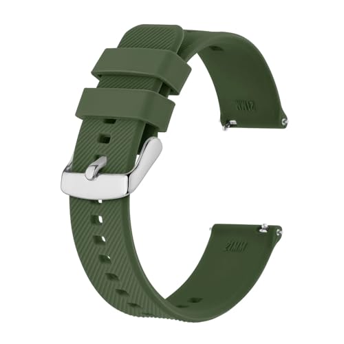 INEOUT Armband 18 Mm ~ 22 Mm Silikon-Uhrenarmband For Herren Und Damen, Ersatzband, Gummi-Armband, Rostfreie Schnalle (Color : Army Green-silver, Size : 19mm) von INEOUT