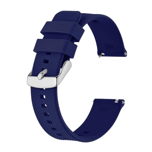 INEOUT Armband 18 Mm ~ 22 Mm Silikon-Uhrenarmband For Herren Und Damen, Ersatzband, Gummi-Armband, Rostfreie Schnalle (Color : Dark Blue-silver, Size : 22mm) von INEOUT