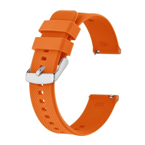 INEOUT Armband 18 Mm ~ 22 Mm Silikon-Uhrenarmband For Herren Und Damen, Ersatzband, Gummi-Armband, Rostfreie Schnalle (Color : Orange-silver, Size : 22mm) von INEOUT