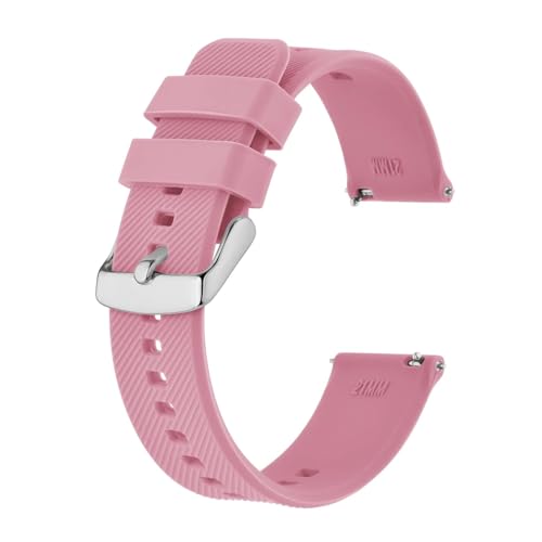 INEOUT Armband 18 Mm ~ 22 Mm Silikon-Uhrenarmband For Herren Und Damen, Ersatzband, Gummi-Armband, Rostfreie Schnalle (Color : Pink-silver, Size : 18mm) von INEOUT