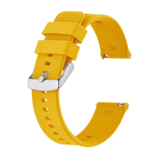 INEOUT Armband 18 Mm ~ 22 Mm Silikon-Uhrenarmband For Herren Und Damen, Ersatzband, Gummi-Armband, Rostfreie Schnalle (Color : Yellow-silver, Size : 18mm) von INEOUT