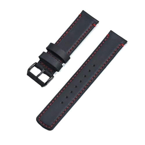 INEOUT Armband 20mm 22mm Mit Schnellverschluss Frühling Damen Herrenuhr Zubehör Schwarz Silber Schnalle Echtes Leder Uhrenarmband (Color : Black Red(Black), Size : 20mm) von INEOUT