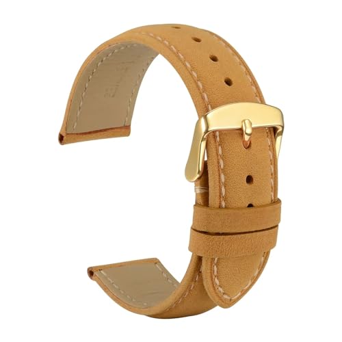 INEOUT Armband Aus Kalbsleder, Weiches Material, 16 Mm, 18 Mm, 19 Mm, 20 Mm, 21 Mm, 22 Mm, 23 Mm, 24 Mm, Goldene Schnalle (Color : Tan-Gold, Size : 22mm) von INEOUT