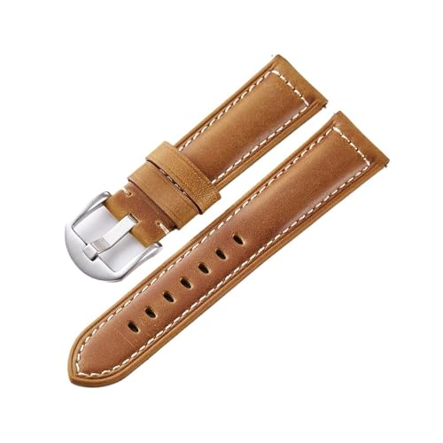 INEOUT Crazy Horse Leder Uhrenarmbänder Wirst Uhr Leder Riemen 20mm 22mm 24mm Herren Uhr Armband Rindsleder Gürtel (Color : Brown-Silver Buckle, Size : 20mm) von INEOUT