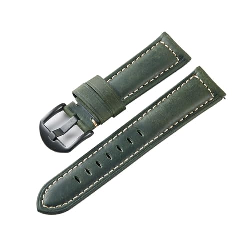 INEOUT Crazy Horse Leder Uhrenarmbänder Wirst Uhr Leder Riemen 20mm 22mm 24mm Herren Uhr Armband Rindsleder Gürtel (Color : Green-Black Buckle, Size : 22mm) von INEOUT