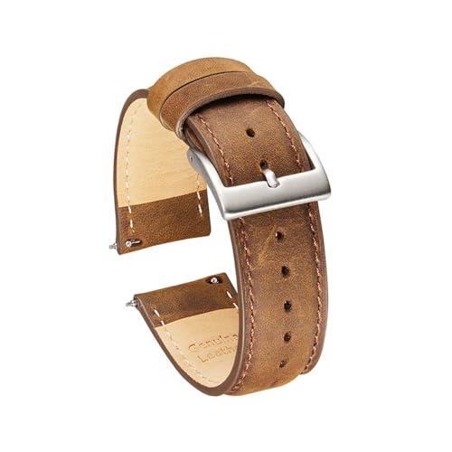 INEOUT Crazy Horse Lederarmband 20mm 22mm Retro Uhrenarmband Ersatzarmband Gürtel Mit Schnellverschluss-Federsteg (Color : Dark brown 1, Size : 20mm) von INEOUT