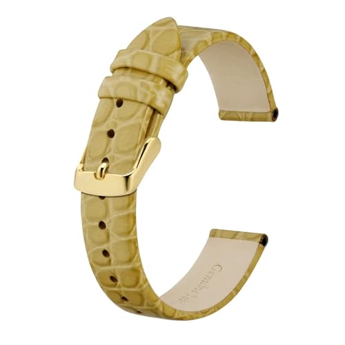 INEOUT Damen-Uhrenarmbänder, Leder-Ersatzbänder Mit Polierter Edelstahl-Schnalle, 8 Mm, 10 Mm, 12 Mm, 14 Mm, 16 Mm, 18 Mm, 19 Mm, 20 Mm (Color : Yellow, Size : 10mm) von INEOUT