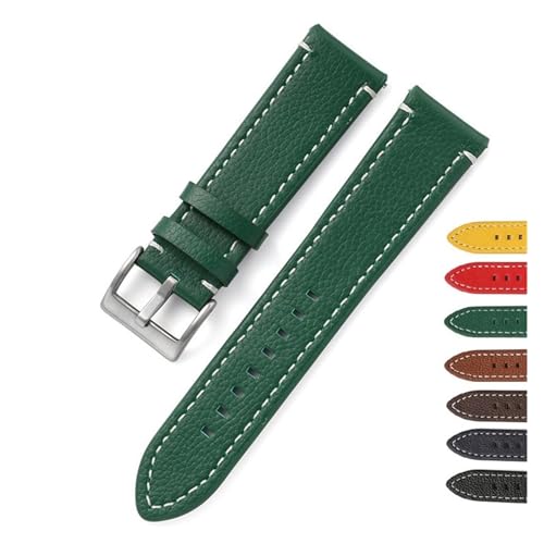 INEOUT Doppelseitiges Leder 18mm 20mm 22mm 24mm Armband Schnellverschluss Uhrenarmband Herren Damen Gelb Rot Schwarz Uhrenzubehör (Color : Green, Size : 22mm) von INEOUT
